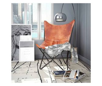 Křeslo motýl, hnědé, přírodní kůže