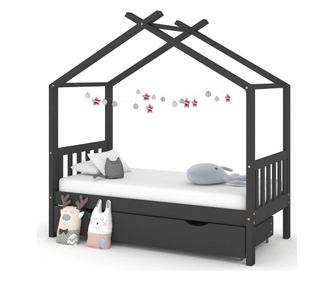 Παιδικό Κρεβάτι με Συρτάρι Σκούρο Γκρι 80x160 εκ. από Μασίφ Ξύλο Πεύκου