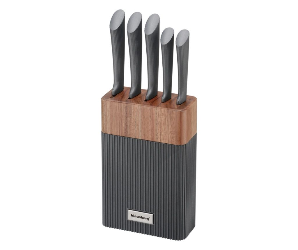 Klausberg KB 7979 késkészlet, 6 darabos, rozsdamentes acél, állvány, grafit/barna