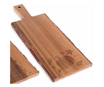 2 db rusztikus barna akácfa tálaló tányér fogantyúval