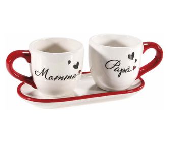 2 kerámia tál szett, többszínű mintával, 6,5 cm átmérő x 6 cm magasság, téglalap alakú tálcával 16,5 x 7,5 cm