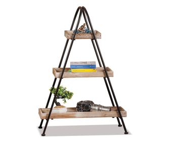 Barna Fa és Fekete Vas Polcos Állvány, 69,5 x 34 x 103 cm