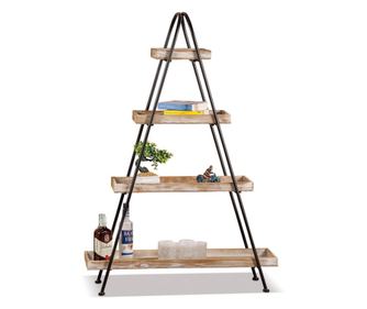 Barna Fa és Fekete Vas Polcos Állvány - 95 x 33 x 138 cm