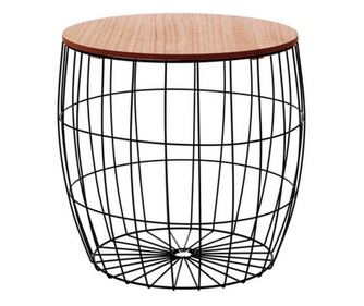 3 db fekete fém és barna MDF asztal szett