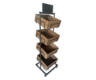 Fekete vas és barna fa padlópolc 50 x 50 x 178 cm