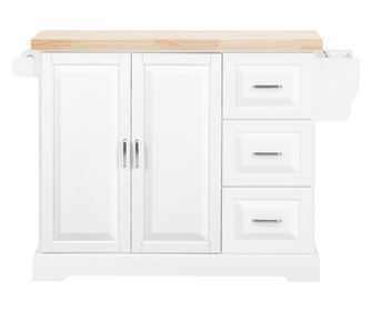 SoBuy konyhasziget 4 kerekű, 2 ajtós, 3 fiókos fehér, 94 kg teherbírású