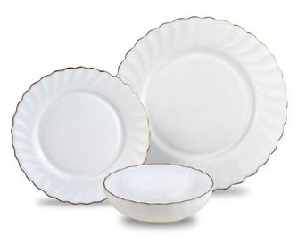 Kinghoff KH 1921 étkészlet, 18 darabos, 6 személyes, opálüveg, fehér/arany