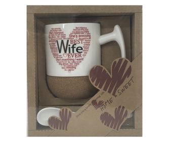 Porcelanasta skodelica in žlička v darilni embalaži - Za ženo
