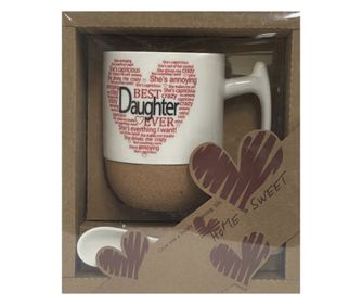 Porcelanasta skodelica in žlička z darilno embalažo - Za hčerko