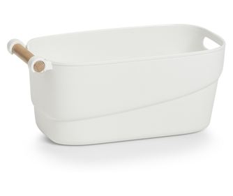 Košara za odlaganje, bijela, 27 x 14,5 x 12 cm, plastika-drvo, 14680