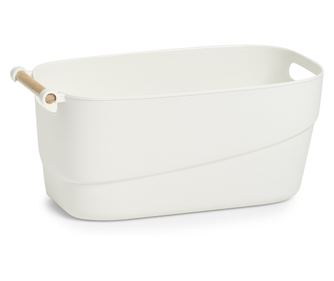 Košara za odlaganje, bijela, 40 x 21,5 x 18 cm, plastika-drvo, 14682