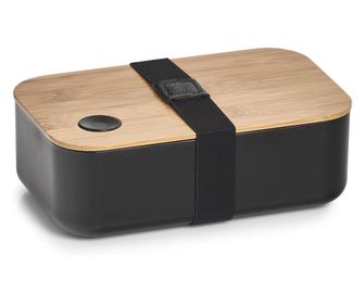 Кутия за обяд от бамбук и PP, черна, 19 x 11.8 x 6.8 см