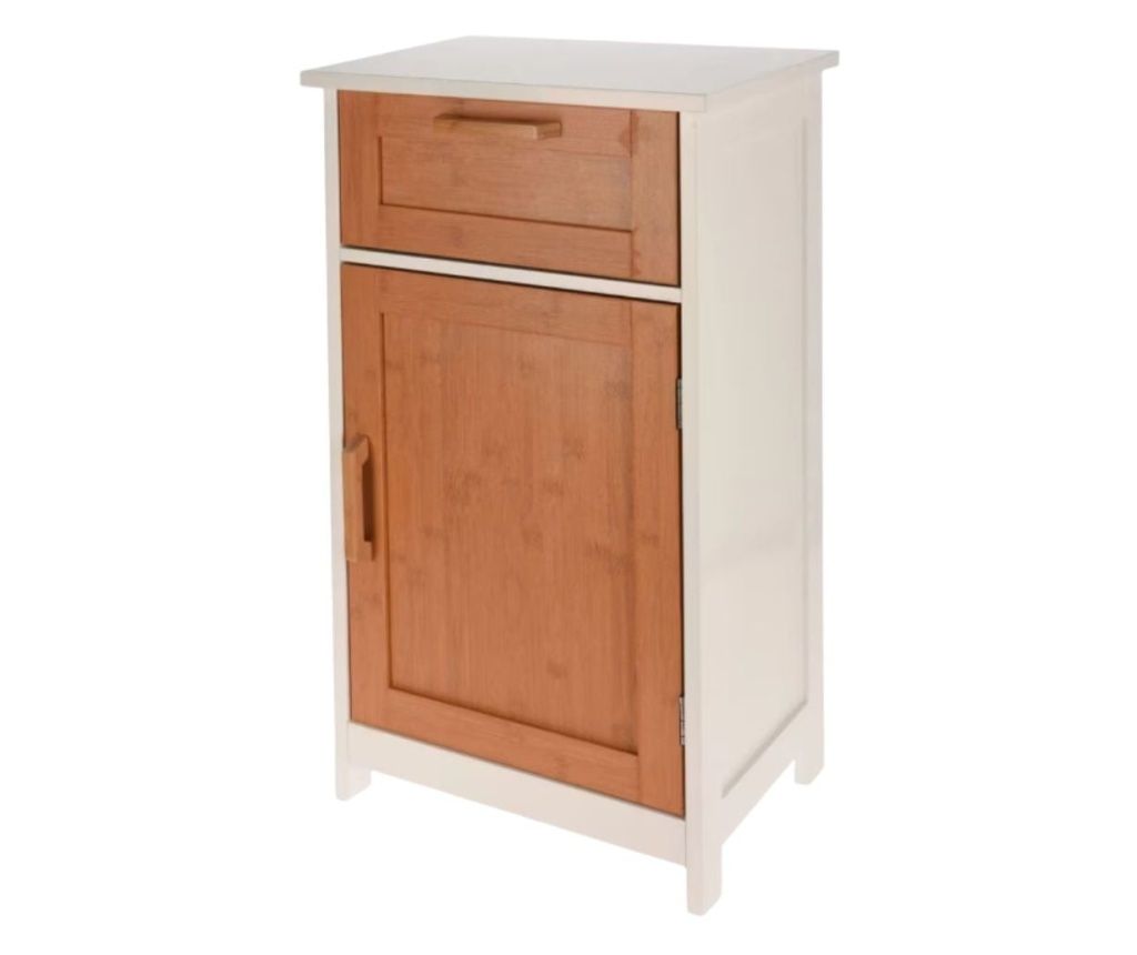 MDF Bathroom Storage Cabinet with Drawer and Door, Natural Wood and White Color