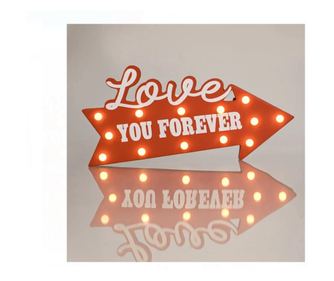 Sageata Rosie Decorativa din Lemn cu Mesaj "Love you forever" si LED, Valentine's Day, 35x3.5x15.5cm