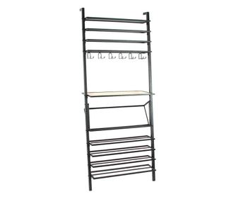 Fekete vas és fa bortartó polc 75,5 x 32 x 184 cm