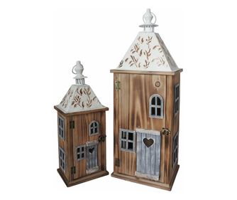 2 db barna-szürke fa lámpa LED-del, 18 x 14 x 46 cm és 24,5 x 19 x 67 cm