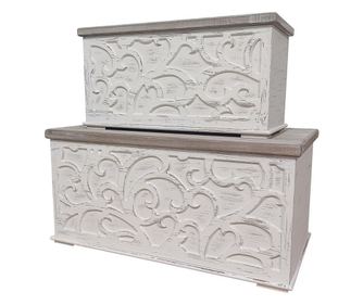 Σετ 2 ξύλινων παγκακιών - Καφέ/Λευκό