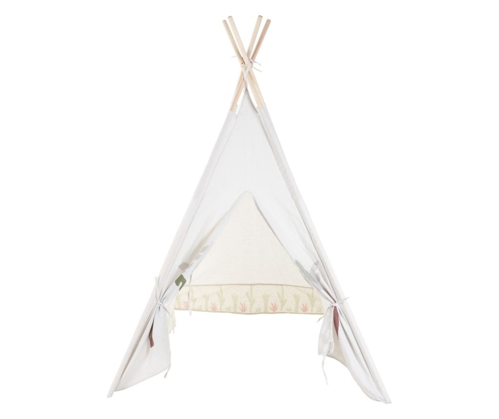 Cort Teepee alb pentru copii cu detalii naturale