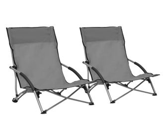 Сгъваеми плажни столове, 2 бр., сиви, плат