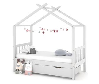 Παιδικό Κρεβάτι με Συρτάρι, Λευκό, 80x160 εκ., Από Μασίφ Ξύλο Πεύκου