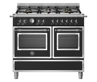 Aragaz pe gaz Retro, Bertazzoni, 100 cm, 6 arzatoare, 2 cuptoare electrice, colectie Heritage, negru mat