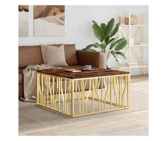 Stolić za kavu, zlatni, nehrđajući čelik i reciklirano masivno drvo