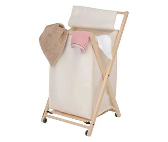 Foppapedretti, ANGEL, összecsukható mobil szennyeskosár, textil tetővel, tömör bükkfa szerkezet, kopásálló, kerekek a szállításh