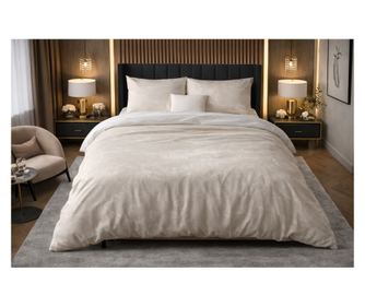 Souprava povlečení Pure Ginkgo Whisper, pro 2 osoby, 100% bavlna, písková/šedá, 200x200/220 cm