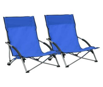 Сгъваеми плажни столове, 2 бр., сини, плат