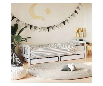 Παιδικό Κρεβάτι με Συρτάρια, Λευκό, 80x200 εκ., Μασίφ Ξύλο Πεύκου