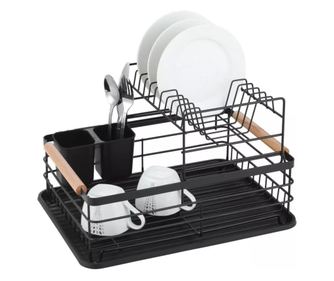 Dvonadstropno stojalo za posodo, iz jekla, plastike in lesa, črne barve – KINGHoff KH-1796