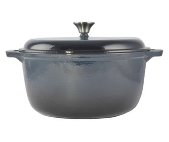 Oală din fontă emailată cu capac 30 cm, 7L – Perfect Home 12402, albastru-gri, pentru gătit în volum mare, cu distribuție termic