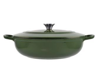 Cratiță din fontă emailată cu capac 31.5x8.5 cm – Perfect Home 80057, verde, pentru cuptor, rețete consistente, gătit fără arder