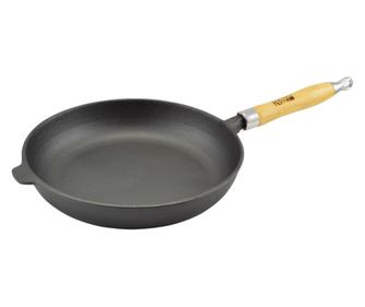 Tigaie 30 cm cu mâner de lemn, fontă, Perfect Home 12514