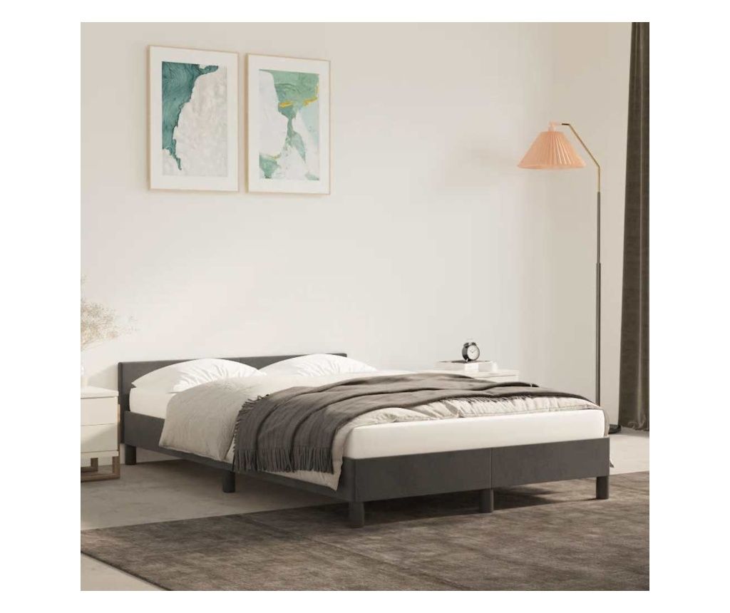 Cadru de pat cu tăblie, gri închis, 120x200 cm, catifea