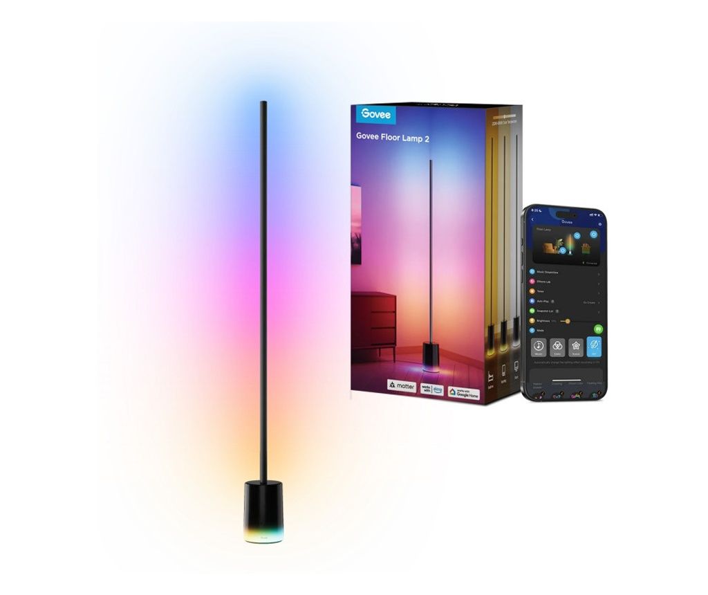 Έξυπνη επιδαπέδια λάμπα LED Govee Floor Lamp 2 RGBICWW H607C, 152 cm, 30W, 1725 lm, 6500K, Wi-Fi, Bluetooth, Govee Home, Μαύρο