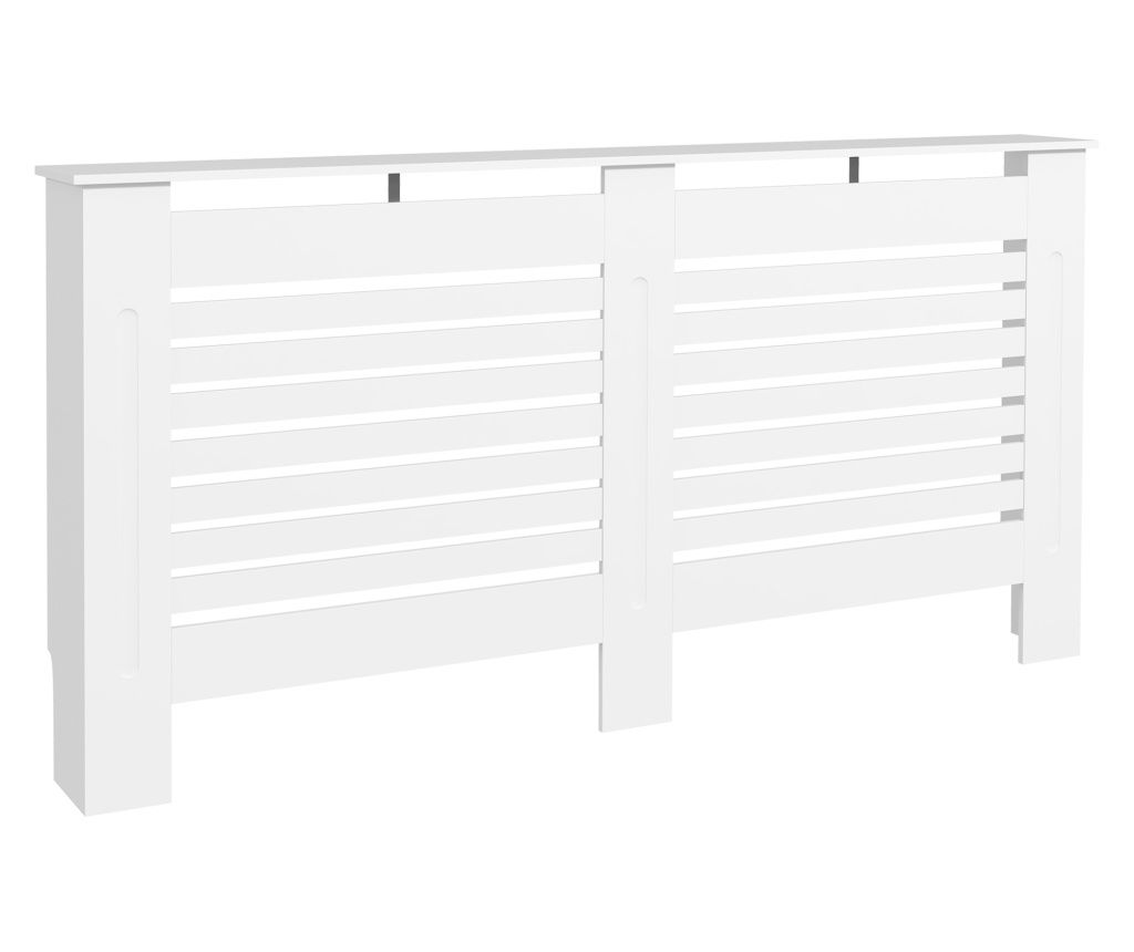 Panou pentru Calorifer cu Lamele și Raft pentru Depozitare, Design Modern cu Sistem Antirăsturnare, MDF Alb, 152x19x81 cm