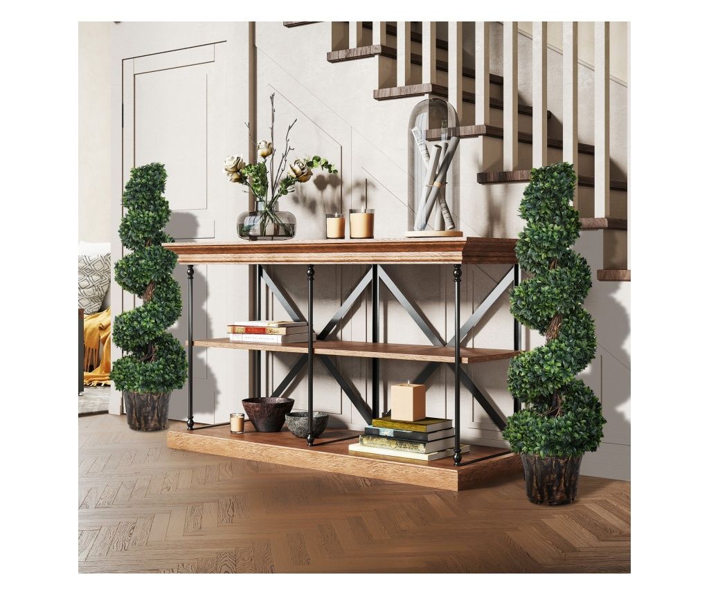 Plantă Artificială Decorativă Buxus în Spirală cu Ghiveci Inclus, Ф32x120 cm, Verde