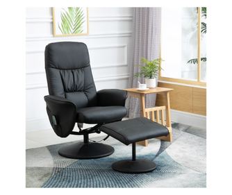 Fotoliu Relaxant cu Suport pentru Picioare, Reclinabil 145° cu Șezut Rotativ, cu 10 Puncte de Masaj, Negru