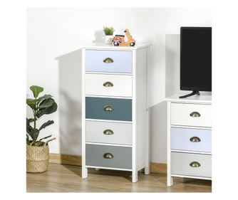 Comodă pentru Dormitor cu 5 Sertare Colorate, cu Mânere Metalice,  45x30x95.4 cm, Multicolor
