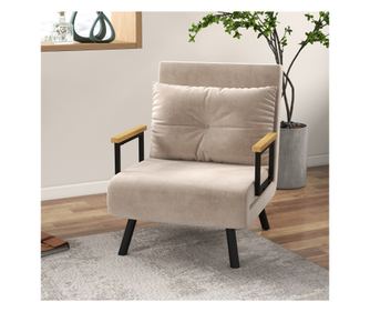 Регулируем диван-легло с 5 нива на облегалката, сгъваем единичен диван-легло с възглавници, 63x73x81 см, бежов