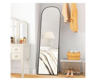 Oglindă de Podea și Perete Modernă din Aliaj de Aluminiu cu Suport Pliabil, 50x170 cm, Neagră