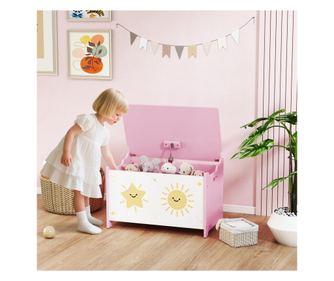 Cutie pentru Jucării cu Capac, Balama de Siguranță și Mânere Groove, Organizator pentru Depozitarea Jucăriilor pentru Copii, Cam