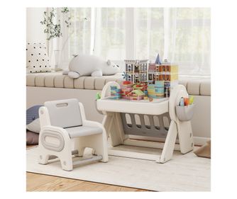 Multifunkciós Gyerek Asztal és Szék Szett - Fehér Szürke HDPE & PP