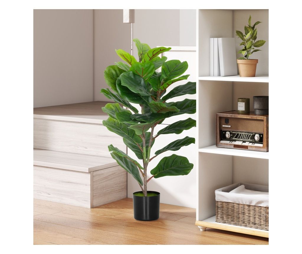 Plantă Artificială Ficus Lyrata Înaltă de 80 cm, Decorativă pentru Interior cu Ghiveci, Verde