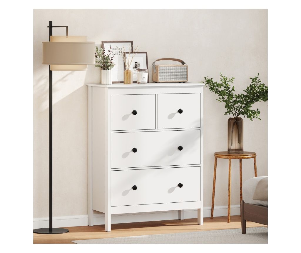 White Wooden 4-Drawer Chest of Drawers for Bedroom 74x35x97 cm