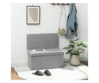 Bancă Pliabilă cu Spătar și Compartiment de 77L, Acoperire din Țesătură, 76x50x73 cm, Gri