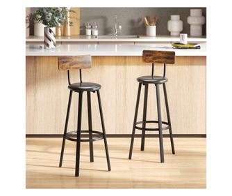 Set de 2 Scaune de Bar Captușite cu Spătar și Suport pentru Picioare - Maro Rustic și Negru