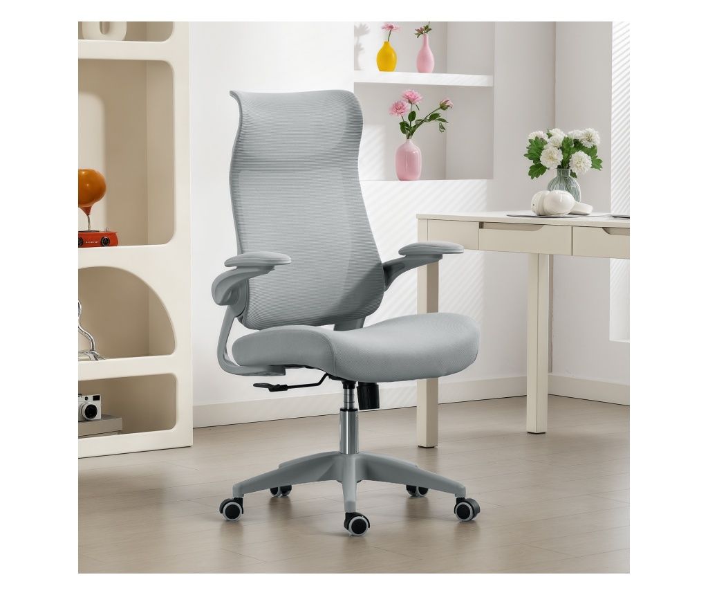 Scaun de birou ergonomic cu cotiere reglabile și rabatabile, scaun de birou cu spătar din plasă, tetieră, funcție de înclinare ș