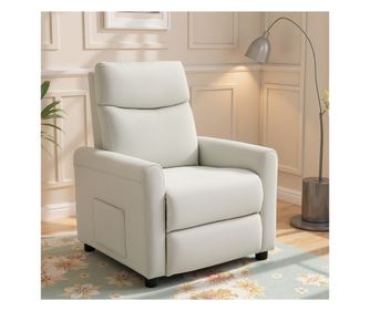 Реклинаторско кресло с максимално накланяне 135° от плат с ефект на лен, пяна, стомана и дърво, 73x86x100 см, кремаво